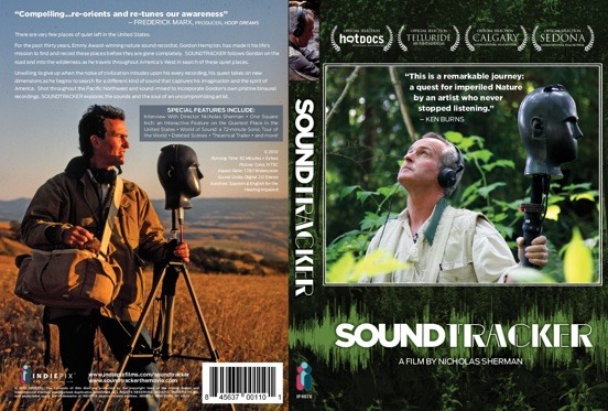 The Soundtracker DVD cover: front and back, with festival laurels and Gordon Hempton recording in the forest.